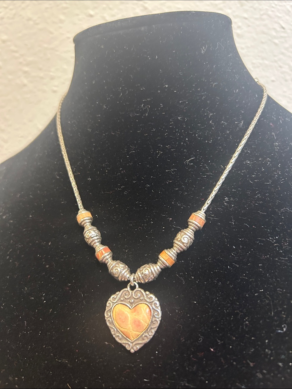 Brighton Silver-Tone Heart Necklace with Peach Accents
